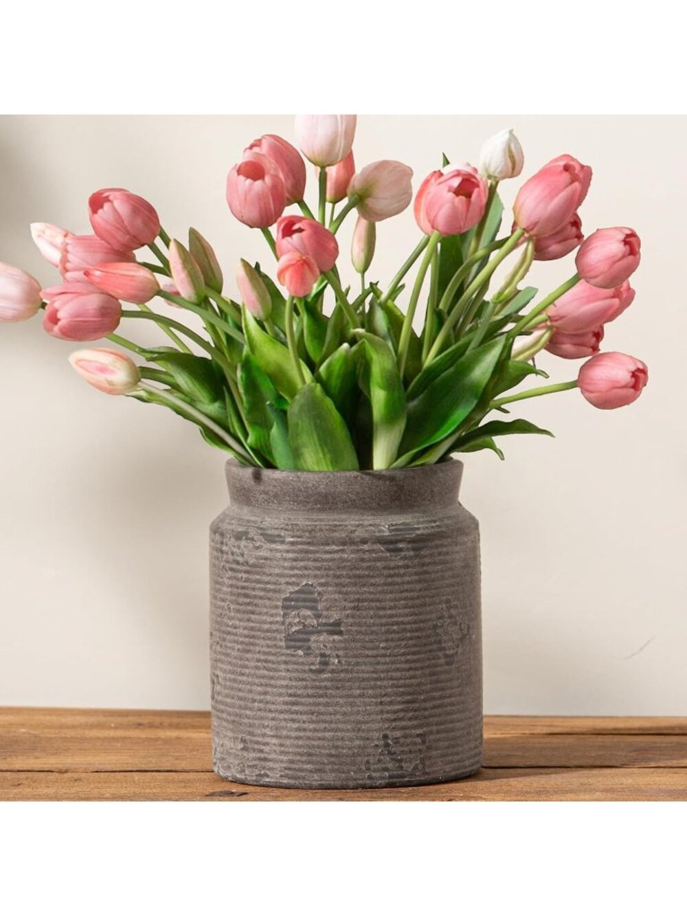 7.5 inch Dark Gray Ceramic Flower Pottery Farmhouse Rustic Vase Living Room Dec
